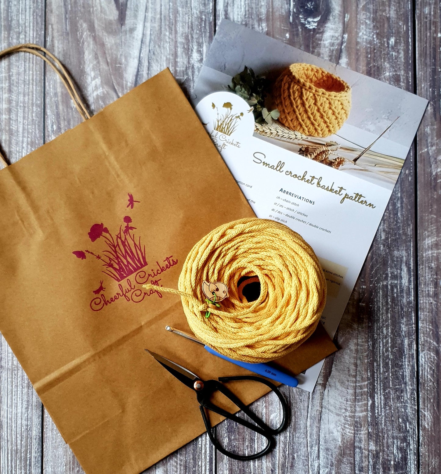 Crochet DIY Kit - Small Crochet Basket Pattern & Cord (with extra pattern booklet)