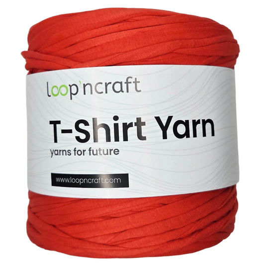 recycled cotton t-shirt yarn in blood orange