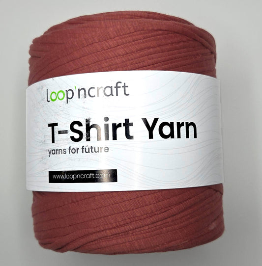 recycled cotton t-shirt yarn in brick red