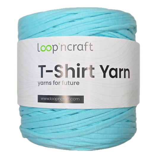 recycled cotton t-shirt yarn in cyan