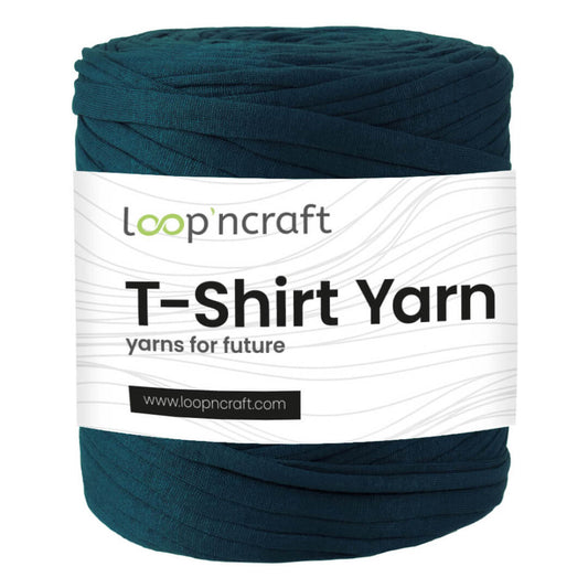 recycled cotton t-shirt yarn in petrol blue