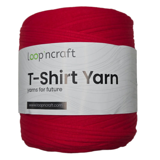 recycled cotton t-shirt yarn in ruby red