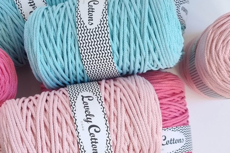 lovely cottons braided 3mm cotton cords in light blue and pink