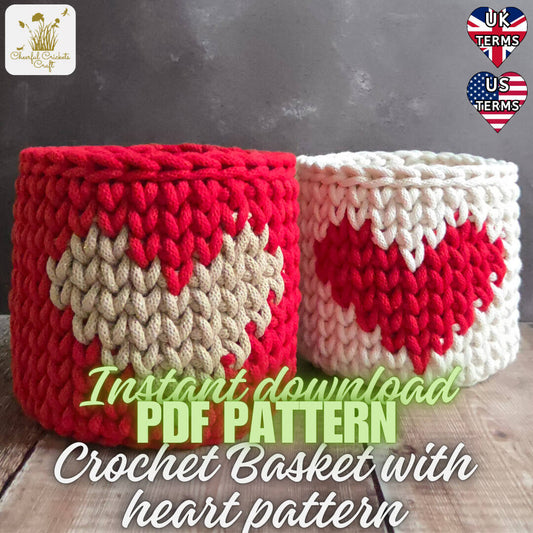 Crochet Basket with Heart Pattern