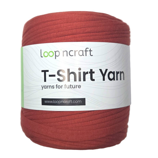recycled cotton t-shirt yarn in brick red