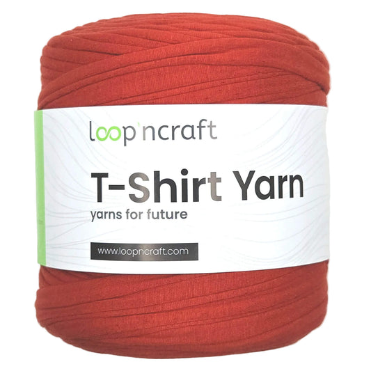 recycled cotton t-shirt yarn in brick red