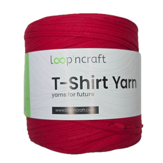 recycled cotton t-shirt yarn in carmine