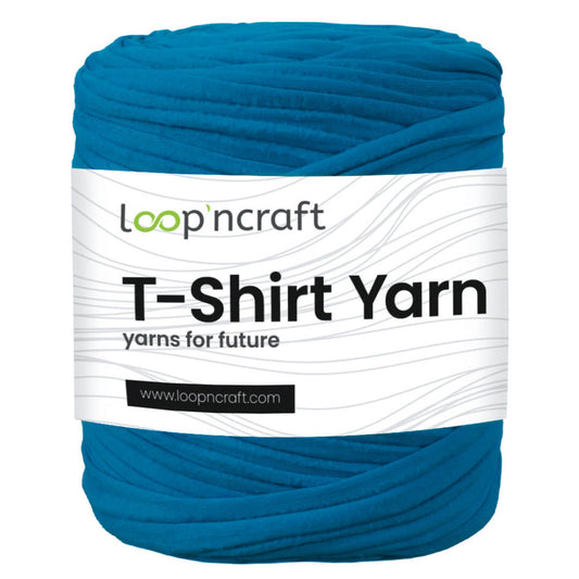 recycled cotton t-shirt yarn in cobalt blue