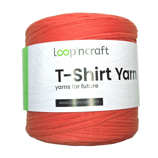 recycled cotton t-shirt yarn in coral