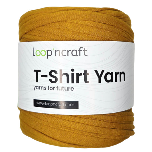 recycled cotton t-shirt yarn in dark curry