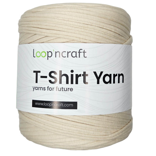 recycled cotton t-shirt yarn in iced coffee