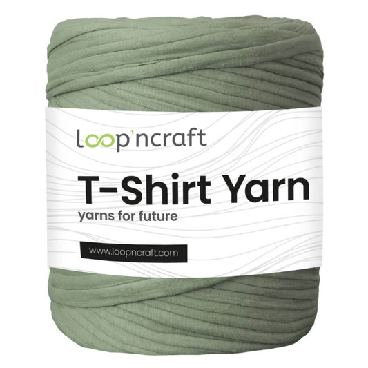 recycled cotton t-shirt yarn in laurel green