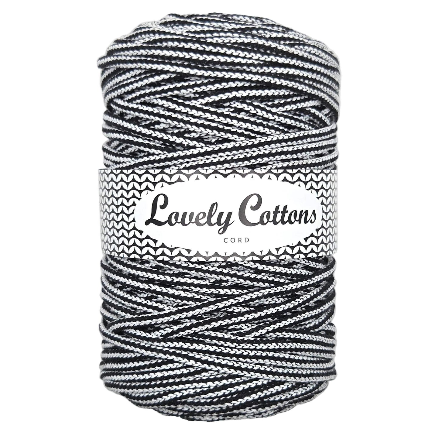 lovely cottons braided 5mm cord in black&white