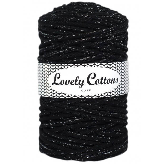 lovely cottons braided 5mm cord in sparkly black