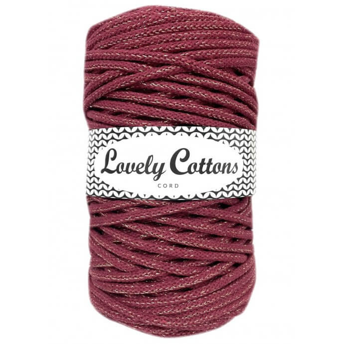 lovely cottons braided 5mm cord in sparkly persian red