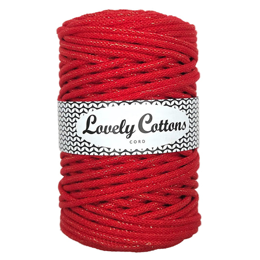 lovely cottons braided 5mm in red with golden thread