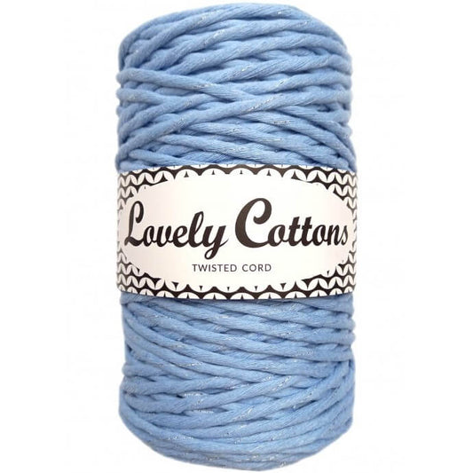 Recycled Cotton Twisted 3mm Cord in sparkly light blue