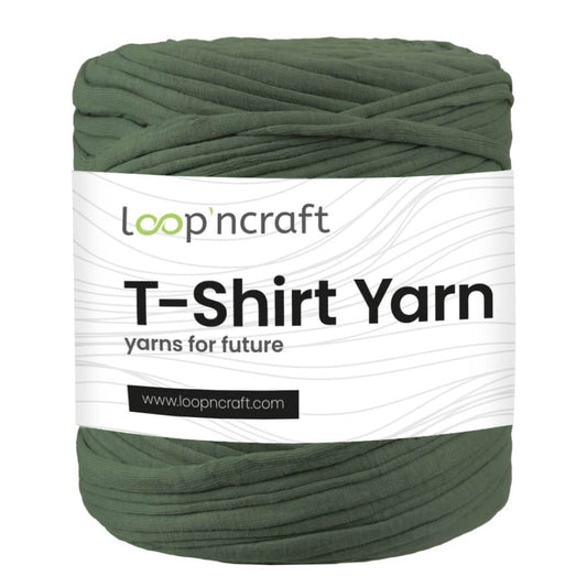 recycled cotton t-shirt yarn in pine green