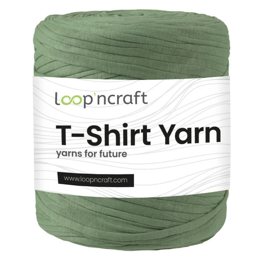 recycled cotton t-shirt yarn in sage green