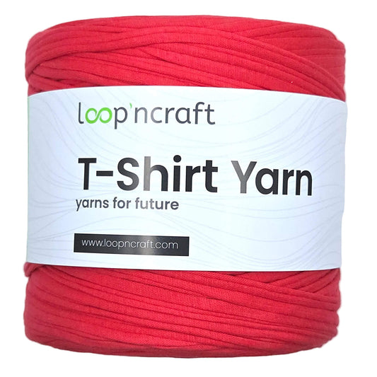 recycled cotton t-shirt yarn in strawberry