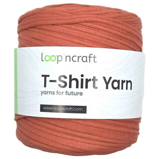 recycled cotton t-shirt yarn in terracotta