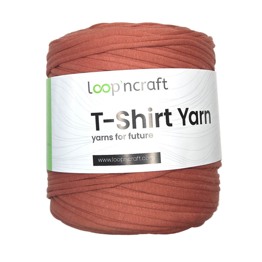 recycled cotton t-shirt yarn in terracotta