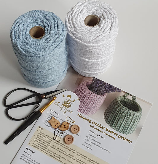 Crochet DIY Kit - Small Hanging Crochet Basket Pattern & Cord