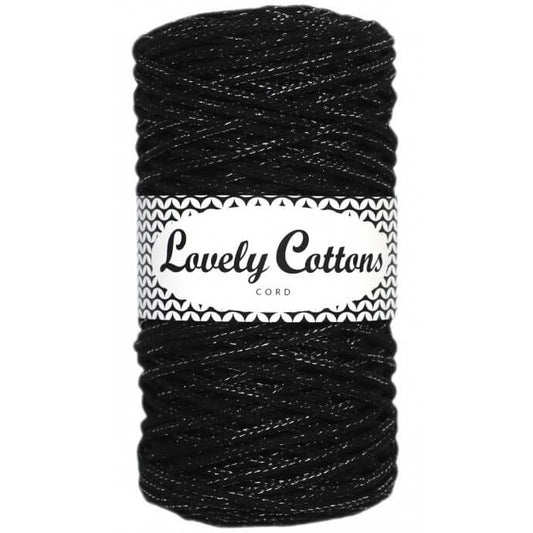 lovely cottons braided 3mm black with silver thread