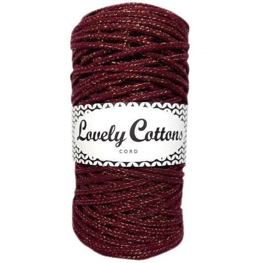 lovely cottons braided 3mm burgundy with golden thread