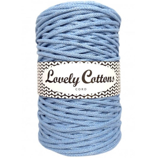 lovely cottons braided 3mm light blue with silver thread