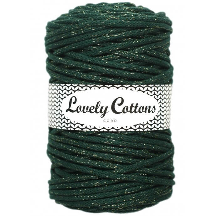 lovely cottons braided 5mm in bottle green with golden thread