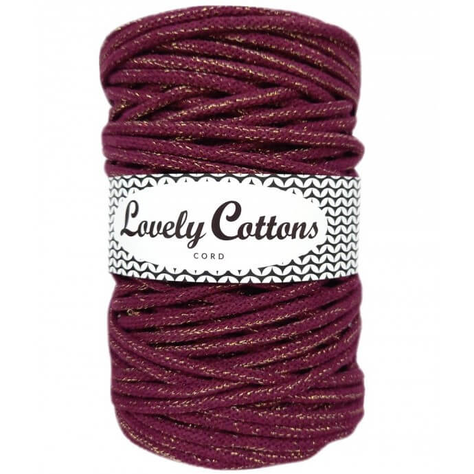 lovely cottons braided 5mm in burgundy with golden thread
